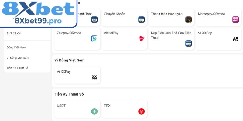 Hướng dẫn nạp tiền 8xbet
